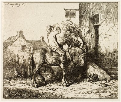 Wejście do karczmy z chłopskim piciem autorstwa Charles Emile Jacque