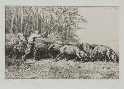 Stado świń opuszczających las autorstwa Charles Emile Jacque