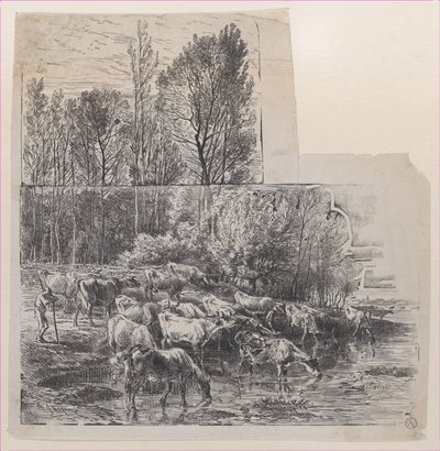 Pasterz i bydło w Ford, ca. 1850. autorstwa Charles Emile Jacque