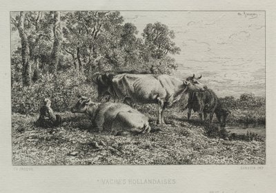 Holenderskie krowy. autorstwa Charles Emile Jacque