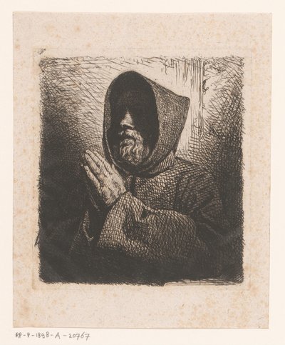 Głowa modlącego się brodatego mnicha autorstwa Charles Emile Jacque