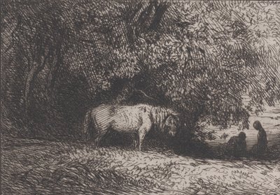 Koń pod gałęzią drzewa, 1846. autorstwa Charles Emile Jacque