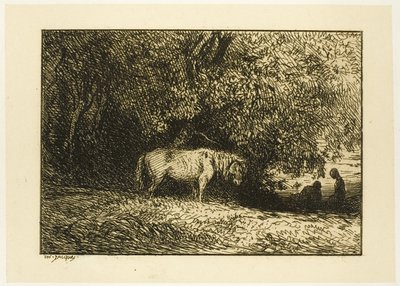 Koń w lesie autorstwa Charles Emile Jacque