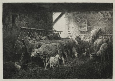 Wnętrze zagrody dla owiec. autorstwa Charles Emile Jacque