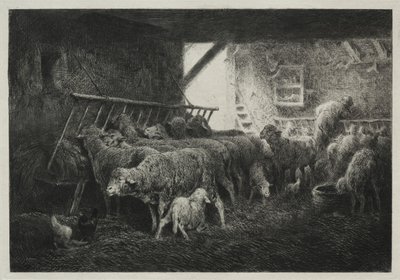 Wnętrze zagrody dla owiec autorstwa Charles Emile Jacque