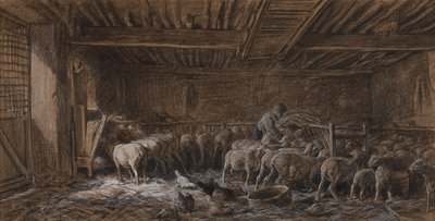 Wnętrze stodoły (La Bergerie) autorstwa Charles Emile Jacque