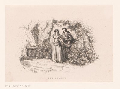 Para w ogrodzie Kenilworth (tytuł na obiekcie) autorstwa Charles Emile Jacque