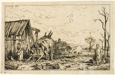 Krajobraz z niezaczepionym wózkiem autorstwa Charles Emile Jacque