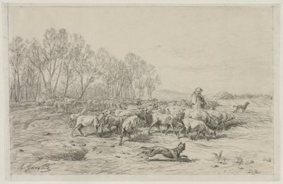 Krajobraz ze stadem owiec autorstwa Charles Emile Jacque