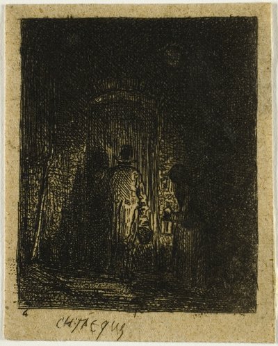Mężczyzna i kobieta z latarniami autorstwa Charles Emile Jacque