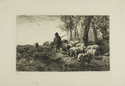 Człowiek ze stadem świń autorstwa Charles Emile Jacque