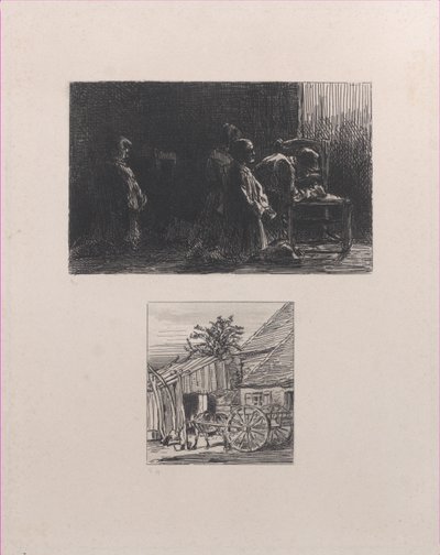 Modlitwa górna, wózek przed domem dolny, 1845. autorstwa Charles Emile Jacque