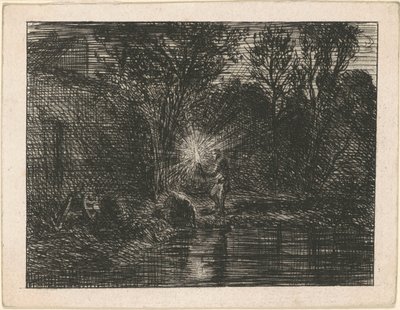 Brzeg rzeki w nocy autorstwa Charles Emile Jacque