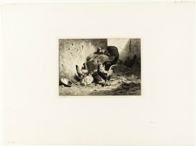 Kogut i kury autorstwa Charles Emile Jacque
