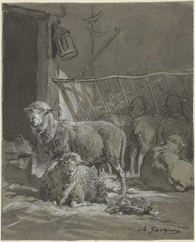 Owce w żłobie autorstwa Charles Emile Jacque