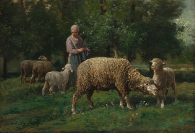 Pasterka z owcami autorstwa Charles Emile Jacque