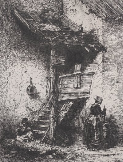 Schody i kobieta ubijająca, 1845. autorstwa Charles Emile Jacque