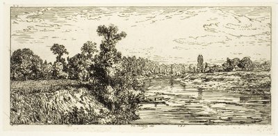 Wyspa Aligre, z dwiema łodziami autorstwa Charles Emile Jacque