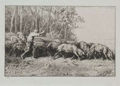 Stado porów wychodzące z drewna. autorstwa Charles Emile Jacque