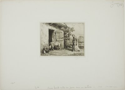 Kobieta przyprowadzająca świnie do domu autorstwa Charles Emile Jacque