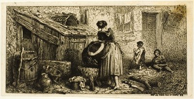 Kobieta myjąca garnki z dziećmi autorstwa Charles Emile Jacque