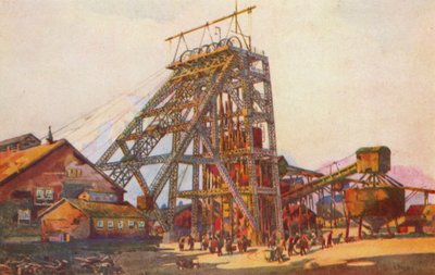 Nakrycie głowy w kopalni złota w Johannesburgu (kolorowa litografia) autorstwa Charles Ernest Peers