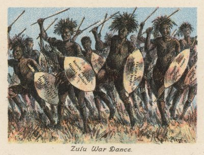 Republika Południowej Afryki: Taniec wojenny Zulu (kolorowa litografia) autorstwa Charles Ernest Peers
