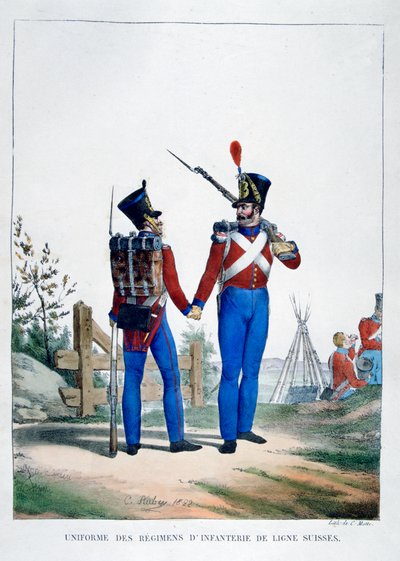 Mundur pułku piechoty szwajcarskiej, Francja, 1823 r. autorstwa Charles Etienne Pierre Motte