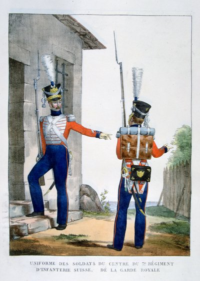 Mundur szwajcarskiego 7. pułku piechoty gwardii królewskiej, Francja, 1823 r. autorstwa Charles Etienne Pierre Motte
