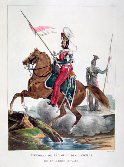 Mundury pułku ułanów francuskiej gwardii królewskiej, 1823 r. autorstwa Charles Etienne Pierre Motte
