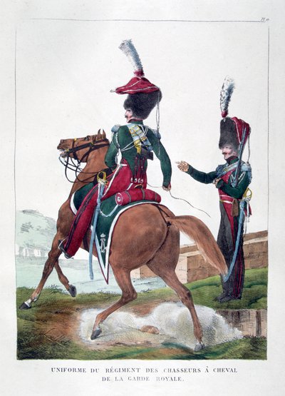 Mundury konnego pułku chasseurów francuskiej gwardii królewskiej, 1823 r. autorstwa Charles Etienne Pierre Motte