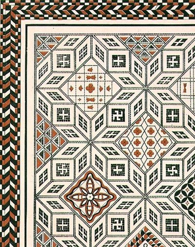 Projekt mozaikowego chodnika odkrytego w Nimes, prawdopodobnie z II lub III wieku, wyd. według Day & Son (lito) autorstwa Charles Felix Marie (after) Texier