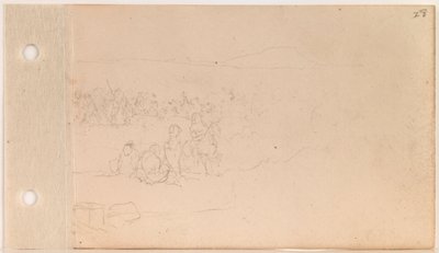 Pahtanka (Opaska Dużej Głowy) Gathering on Shore (prawa połowa; pozostawia 27 verso i 28 recto) autorstwa Charles Ferdinand Wimar