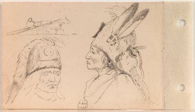 Badania Palaneapape (Struck-by-Ree lub Struck-by-Arikara) i Dog Travois (k. 21 verso) autorstwa Charles Ferdinand Wimar