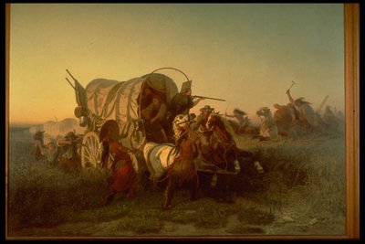 Atak na pociąg emigrantów autorstwa Charles Ferdinand Wimar