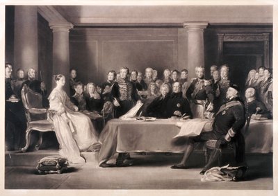 Królowa Wiktoria przewodnicząca na radzie w sprawie wstąpienia na tron, 1846 autorstwa Charles Fox