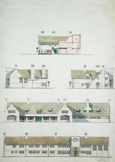 Proponowany dom w Higham Woodford, Essex dla lady Henry Somerset autorstwa Charles Francis Annesley Voysey