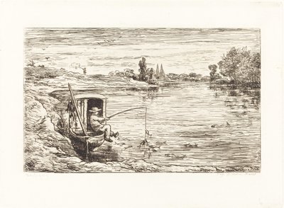 Wędkarstwo w kabinie (Le Mousse a la peche) autorstwa Charles Francois Daubigny
