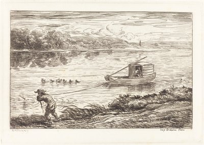 Chłopiec kabinowy ciągnący linę autorstwa Charles Francois Daubigny