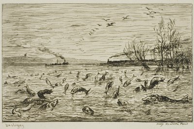 Uroczystość ryb z okazji odpłynięcia chłopca okrętowego (The Fish) autorstwa Charles Francois Daubigny