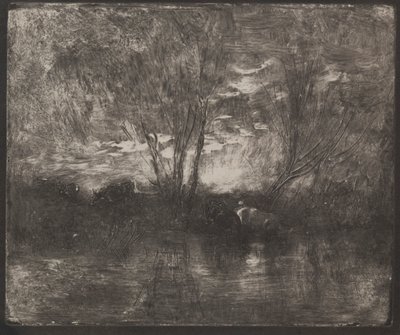 Krowy w wodopoju, oryginalny odcisk 1862, wydrukowany w 1921 r. autorstwa Charles Francois Daubigny