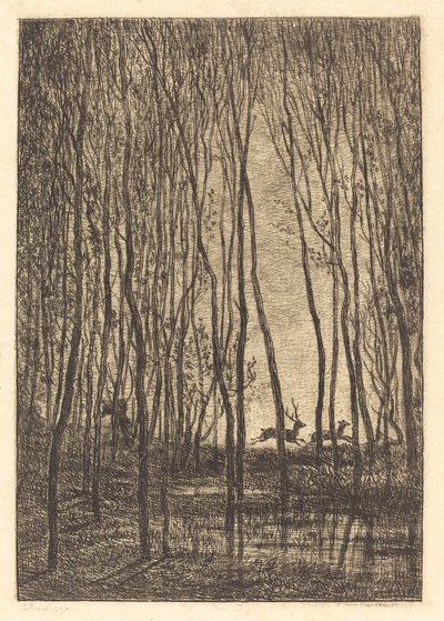 Jeleń w lesie autorstwa Charles Francois Daubigny