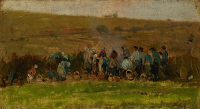 Rolnicy zbierający ziemniaki (olej na dębie) autorstwa Charles Francois Daubigny