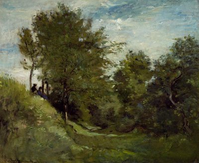 Pejzaż z postaciami siedzącymi na brzegu, koniec lat 70. XIX w. autorstwa Charles Francois Daubigny