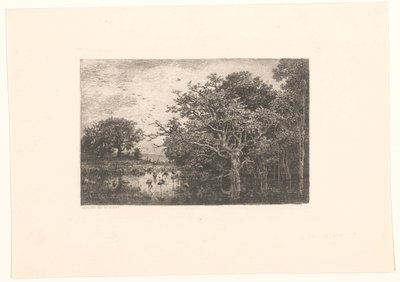 Moeras spotkał się z ooievaars Bocianie bagno autorstwa Charles Francois Daubigny