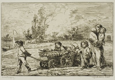 Wprowadzanie się z wozem (Wyposażenie łodzi) autorstwa Charles Francois Daubigny