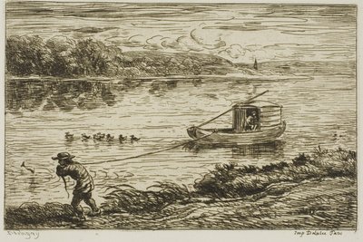 Chłopiec okrętowy ciągnący linę (ciągnięcie liny) autorstwa Charles Francois Daubigny