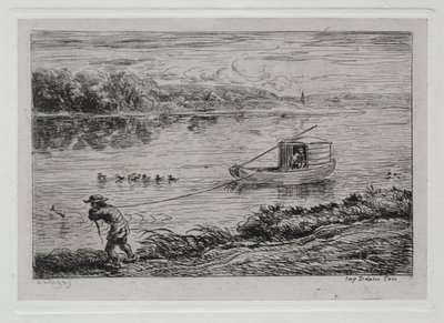 Rejs łodzią: chłopiec kabinowy ciągnący linę holowniczą lub ciągnący linę autorstwa Charles Francois Daubigny
