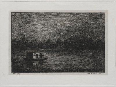 Rejs statkiem: Nocna podróż lub wędkarstwo sieciowe (druga wersja) autorstwa Charles Francois Daubigny