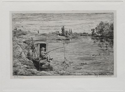 Rejs łodzią: Wędkowanie na wędkę w kabinie, 1861. autorstwa Charles Francois Daubigny